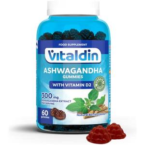 VITALDIN Ashwagandha Gummies - 300 mg estratto di Radice di Ashwagandha KSM-66 e 1000 UI Vitamina D2 - 60 Caramelle Gommose, gusto Frutti Rossi - Adattogeno Anti stress, Calma e Relax