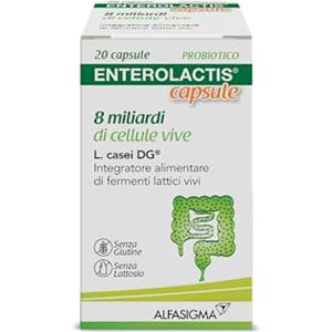 Enterolactis Capsule, Integratore Alimentare di Fermenti Lattici Vivi L,Casei DG, 8 Miliardi di Cellule Vive, Senza Glutine e Lattosio, 20 Capsule