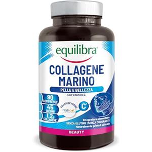 Equilibra, Collagene Marino Idrolizzato Naticol, 90 Compresse, 1200 mg Collagene per Dose, 80 mg Vitamina C per Dose, Collagene Tipo I e III, Mantenimento del Tono e dell'Elasticità della Pelle