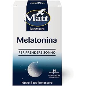 Matt, Melatonina, Integratore Alimentare Utile per Prendere Sonno e per Ridurre gli Effetti del Jet Lag, Confezione da 80 Compresse, 6,8 g