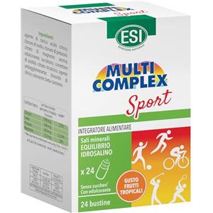 ESI - Multicomplex Sport, Integratore Alimentare di Sali Minerali con Potassio, Magnesio e Sodio, Contrasta la Stanchezza e Restituisce Energia, Gusto Frutti Tropicali, Senza Zuccheri, 24 Bustine