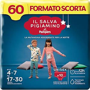 Pampers Il Salvapigiamino 4-7 anni, Formato Scorta, 60 Pannolini, Taglia S/M (17-30 Kg)