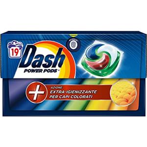 Dash Power Pods Detersivo Lavatrice In Capsule, 19 Lavaggi, Azione Extra-Igienizzante Per Capi Colorati, Contro Sporco E Batteri, Efficace Anche A Freddo E In Cicli Brevi