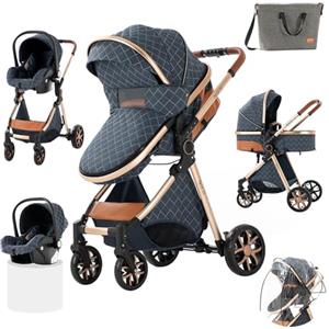 Prokoke Passeggino Trio, Passeggino 3 in 1 con Una Lega di Alluminio a Cornice, Trio con Design Pieghevole in Un Clic, Trio Passeggino Neonati con Due Modi Reversibili per Spingere (225 Blue)