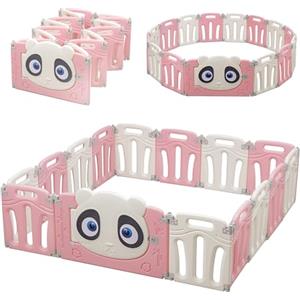Baroni Toys Recinto per Bambini Modulare con 15 Pannelli in Plastica, Box per Neonati per Interno ed Esterno Forma Adattabile, 150x150 cm, Panda Rosa