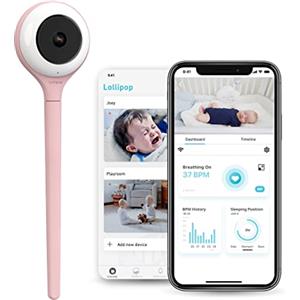 Lollipop Baby Monitor (Zucchero Filato) - Telecamera Wi-Fi con rilevamento vero del pianto e abbonamento extra per monitoraggio ossigeno/sonno (senza accessori) (Prova gratuita 7 giorni)