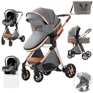 Prokoke Passeggino Trio, Passeggino 3 in 1 con Una Lega di Alluminio a Cornice, Trio Passeggino Neonati con Design Pieghevole in Un Clic, Trio con Due Modi Reversibili per Spingere (225 Grey)