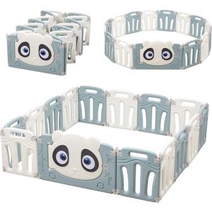 Baroni Toys Recinto per Bambini Modulare con 15 Pannelli in Plastica, Box per Neonati per Interno ed Esterno Forma Adattabile, 150x150 cm, Panda Azzurro