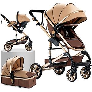 Prokoke Passeggino Trio, Trio con Design Pieghevole in Un Clic, Passeggino 3 in 1 con Una Lega di Alluminio a Cornice, Trio Passeggino Neonati con Due Modi Reversibili per Spingere (739 Beige)