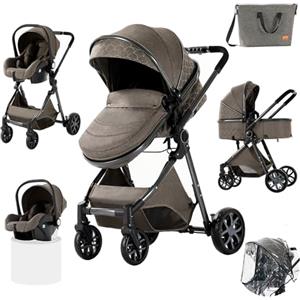 Prokoke Passeggino Trio, Passeggino 3 in 1 con Una Lega di Alluminio a Cornice, Trio Passeggino Neonati con Due Modi Reversibili per Spingere, Trio con Design Pieghevole in Un Clic (225 Chocolate)