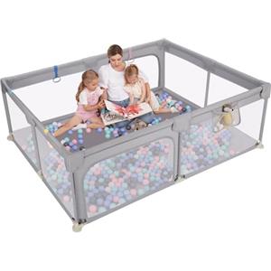 Dripex Box Bambini, Recinto per Bambini 300D Oxford tessuto, box per bambini con rete traspirante, 5 Anelli Box Bambini, box neonato 150 x 200 cm, Grigio