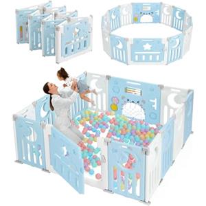 Dripex Box bambini modulare, Recinto per bambini pieghevole, Box neonato in plastica dalla forma adattabile, Recinto bambini 150×150 cm, Blu