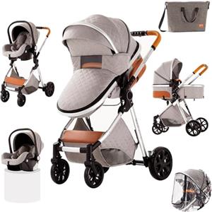 Prokoke Passeggino Trio, Passeggino 3 in 1 con Una Lega di Alluminio a Cornice, Trio Passeggino Neonati con Design Pieghevole in Un Clic, Trio con Due Modi Reversibili per Spingere (225 Light Grey)