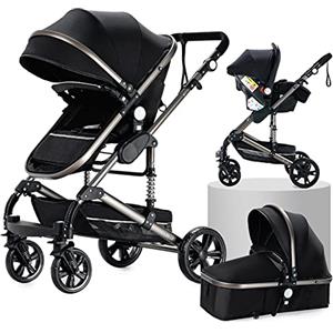 Magic ZC Passeggino Trio, Carrozzina per Neonati con Design Portatile Pieghevole Un Clic, Passeggino 3 in 1 con Spinta Reversibile a Due Vie, Trio Passeggino Neonati con Accessori (black 739)