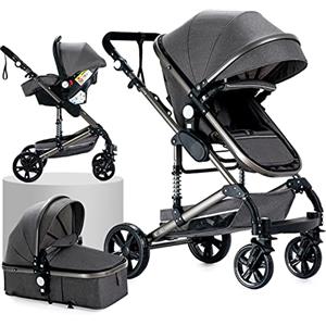 Prokoke Passeggino Trio, Passeggino 3 in 1 con Una Lega di Alluminio a Cornice, Trio Passeggino Neonati con Due Modi Reversibili per Spingere, Trio con Design Pieghevole in Un Clic (739 Grey-1)