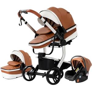 NADDLILY Passeggino Trio, Passeggino 3 in 1 con Spinta Reversibile a Due Vie, Trio Passeggino Neonati con Accessori, Carrozzina per Neonati con Design Portatile Pieghevole Un Clic (518 Khaki)