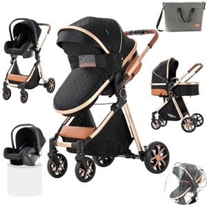 Prokoke Passeggino Trio, Trio con Design Pieghevole in Un Clic, Passeggino 3 in 1 con Una Lega di Alluminio a Cornice, Trio Passeggino Neonati con Due Modi Reversibili per Spingere (225 Black)