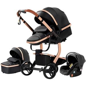 NADDLILY Passeggino Trio, Passeggino 3 in 1 con Spinta Reversibile a Due Vie, Trio Passeggino Neonati con Accessori, Carrozzina per Neonati con Design Portatile Pieghevole Un Clic (518 Black)