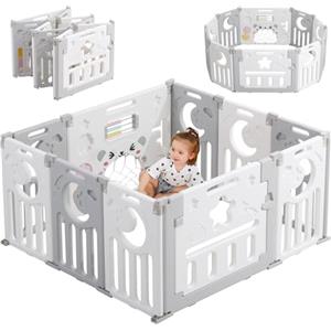 Dripex Box bambini modulare, Recinto per bambini pieghevole, Box neonato in plastica dalla forma adattabile, Recinto bambini 113×113 cm, Grigio