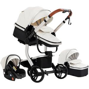 Prokoke Passeggino Trio, Trio Passeggino Neonati con Due Modi Reversibili per Spingere, Passeggino 3 in 1 con Una Lega di Alluminio a Cornice, Trio con Design Pieghevole in Un Clic (518 White)