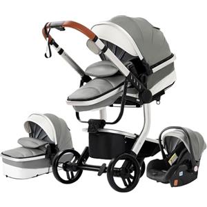 NADDLILY Passeggino Trio, Passeggino 3 in 1 con Spinta Reversibile a Due Vie, Trio Passeggino Neonati con Accessori, Carrozzina per Neonati con Design Portatile Pieghevole Un Clic (518 Grey)