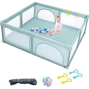 RELAX4LIFE Box Recinto per Bambini, Centro di Attività per Bambini dai 6 Mesi ai 3 Anni (206x185,5cm, C: 50 Palline+4 Anelli,BLU)