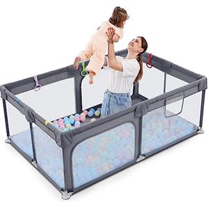 Dripex Box Bambini, Recinto per Bambini 300D Oxford tessuto, box per bambini con rete traspirante, 5 Anelli Box Bambini, box neonato 120x180 cm, Grigio scuro