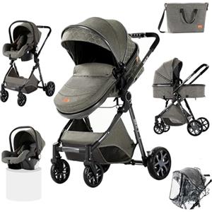 Prokoke Passeggino Trio, Passeggino 3 in 1 con Una Lega di Alluminio a Cornice, Trio con Design Pieghevole in Un Clic, Trio Passeggino Neonati con Due Modi Reversibili per Spingere (225 Deep Grey)