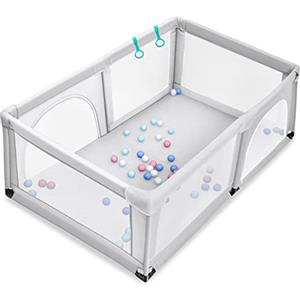 RELAX4LIFE Box Recinto per Bambini, Centro di Attività per Bambini dai 6 Mesi ai 3 Anni (190x120cm, B: 50 Palline+2 Anelli.GRIGIO)