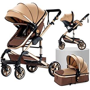 Magic ZC Passeggino Trio, Carrozzina per Neonati con Design Portatile Pieghevole Un Clic, Passeggino 3 in 1 con Spinta Reversibile a Due Vie, Trio Passeggino Neonati con Accessori (beige 739)