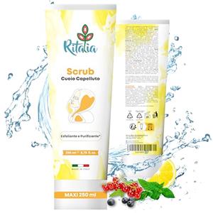 Ritalia Grande 250ml SCRUB CUOIO CAPELLUTO di Ritalia® Bio SENZA SOLFATI ne PARABENI Esfoliante cuoio capelluto Scalp Scrub capelli Grassi Secchi purificante e Riequilibra Peeling pulizia cute capelli