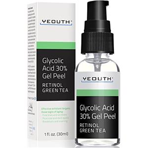 YEOUTH Acido Glicolico Peeling Viso con Retinolo e Tè Verde, Esfoliante Acido Glicolico, Peeling Acido Glicolico Viso, Acido Glicolico 30% Gel Peeling Chimico Viso Professionale 30ml