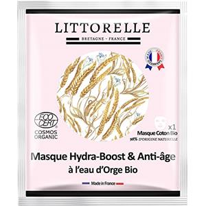 Littorelle - Maschera Hydra-Boost Anti-Età Certificata Bio COSMOS ORGANIC - Tessuto Idratante in Cotone Biologico - Made in France - Pelle morbida - 98,5% Ingredienti di Origine Naturale