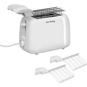 Innoliving INN-742 Tostapane con Pinze 750W - 2 Scomparti, 2 Pinze per Toast Farciti, 6 Livelli di Doratura, Design Bianco, Piedini Antiscivolo