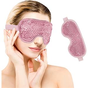 CAM2 Maschera per occhi rinfrescante, maschera per occhi freddi, riutilizzabile, con perline in gel, maschera rinfrescante/cuscinetti rinfrescanti in gel per gli occhi (rosa)