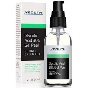 YEOUTH Acido Glicolico Peeling Viso con Retinolo e Tè Verde, Esfoliante Acido Glicolico, Peeling Acido Glicolico Viso, Acido Glicolico 30% Gel Peeling Chimico Viso Professionale 60ml