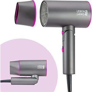 LEBENLANG Phon Capelli Asciugacapelli Ionico 2100W - Anti-Spliss con modalità aria fredda & incl. bocchetta per lo styling e borsa da viaggio I Grigio I Travel Hair Dryer Asciuga Capelli Phono