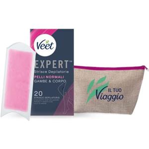 Veet Strisce Depilatorie Corpo e Gambe Expert 20 Pelli Normali + Pochette da viaggio