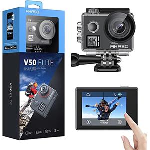 AKASO V50 Elite Action Cam Native 4K/60FPS 20MP WiFi, Fotocamera Subacquea 40M Impermeabile con Touch Screen, Comandi Vocali, 8xZoom, Angolo Variabile, Stabilizzatore EIS, Kit di Accessori