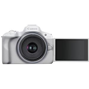 Canon EOS R50 APS-C Mirrorless Bianca + RF-S 18-45 f/4,5-6,3 (24,2 Mp, Fino 15fps, DIGIC X, Video 4K UHD Fino 30p, Dual Pixel CMOS Auto Focus II, Display Touch Ordinetabile 7,5 cm, Wi-Fi, BT, 328 gr)