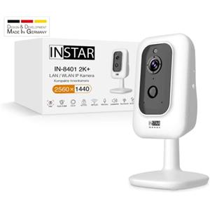 INSTAR IN-8401 2K+ bianco - Telecamera di sorveglianza LAN/WLAN con IA - IP, WPA3, WiFi 2,4/5 GHz, audio bidirezionale, PIR, sensore termico, visione notturna, LED 940nm, HomeKit, MQTT