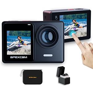 Apexcam 4K/60FPS Action Cam con Touch Screen EIS 24MP Sport Cam Dual Schermo 40M Fotocamera Impermeabile Ultra HD 170° Grandangolare 2.4G Telecomando e Mic Esterno 2x1350mAh Batterie e Kit Accessori