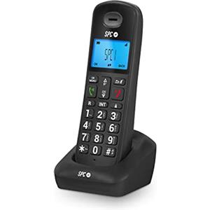SPC Gossip 2 - Telefono fisso cordless con display illuminato, tasti e numeri grandi, vivavoce, ID chiamante, agenda, modalità ECO, compatibilità GAP, Nero