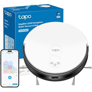 Tapo RV20 Mop Robot Aspirapolvere Lavapavimenti, Aspirazione Potenza 2700Pa, Navigazione LiDAR, Mappatura Rapida, Pulizia continua di 3 ore(2600mAh), Adatto a Pavimenti e Tappeti, Alexa & Google