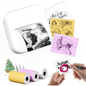 Phomemo M02X Mini Printer - Mini stampante termica portatile con 3 rotoli di carta, compatibile con smartphone e tablet, per diari, appunti di studio, liste di cose da fare, stampa di adesivi - Bianco