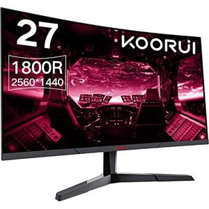 KOORUI Monitor da gioco 27 pollici, schermo 1800R 2560X1440 (QHD), 144HZ 1ms Mornitor, DCI-P3 85%, pannello ultra sottile, inclinazione regolabile, supporta HDMI/DP