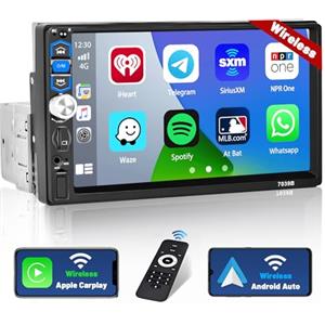 Hikity Wireless Apple CarPlay 1 DIN Radio con Schermo da 7 Pollici Touchscreen Android Auto Wireless Autoradio Vivavoce Bluetooth Stereo Auto con FM Radio AUX TF Retrocamera