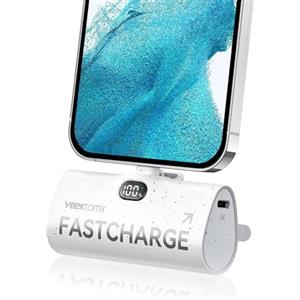 VEEKTOMX Power Bank 5000mAh Mini Powerbank PD 20W Caricatore Portatile Ricarica Rapida Power Bank Piccolo Batteria Esterna con Supporto Pieghevole per iPhone 14/13/12/11/XR/X/8/7/6 (Bianco)