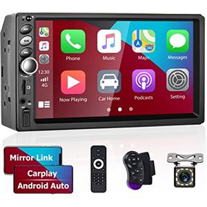 Hikity Autoradio 2 Din Compatibile con Apple CarPlay & Android Auto, Autoradio Touchscreen MP5 da 7 Pollici Stereo Auto con Bluetooth/Radio FM/Mirror Link/Microfono+Fotocamera di Backup