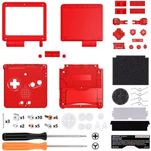 eXtremeRate Cover Tasti Scocca Ricambio per Gameboy Advance SP,Custodia Pulsanti Kit per GBA SP Console-Compatibile con IPS&Standard LCD(NON Include Console&IPS Schermo)-Trasparente Rosso